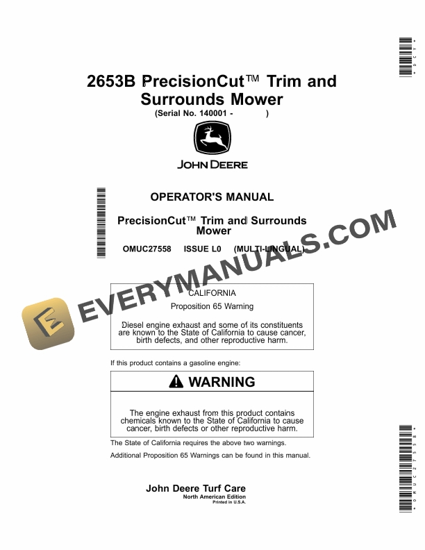 John Deere 2653B PrecisionCut Trim and Surrounds Mower Serial No. 140001 Operator Manual OMUC27558 1