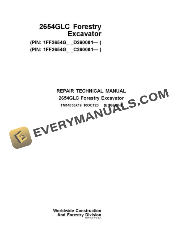 John Deere 2654GLC Excavator Repair Manual TM14036X19
