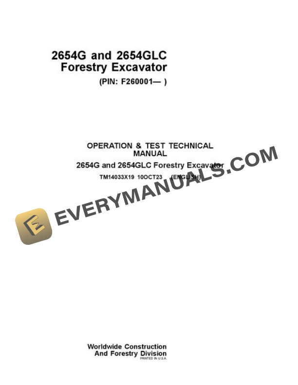 John Deere 2654GLC Excavator Test Manual TM14033X19