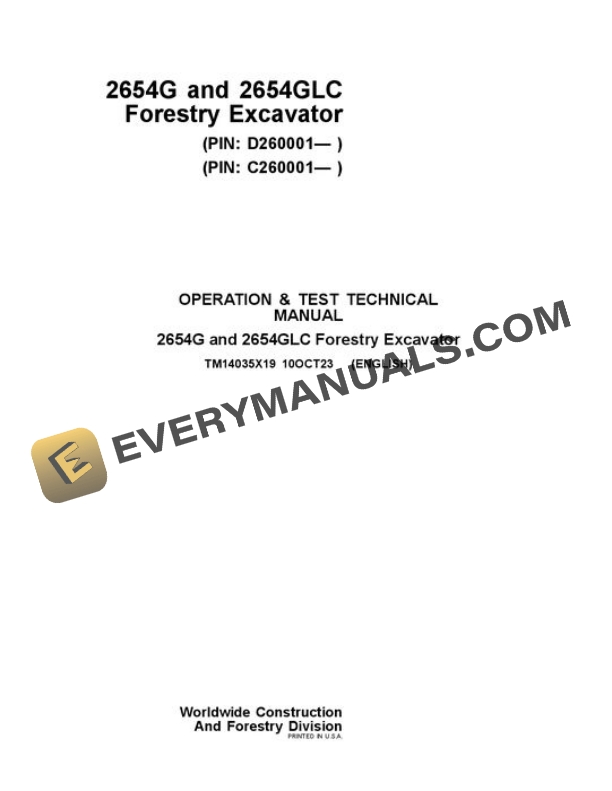 John Deere 2654GLC Excavator Test Manual TM14035X19