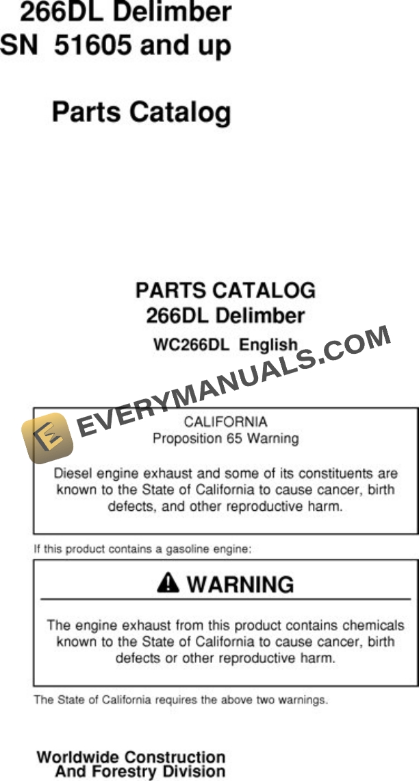 John Deere 266 DL Delimber Parts Catalog WC266DL