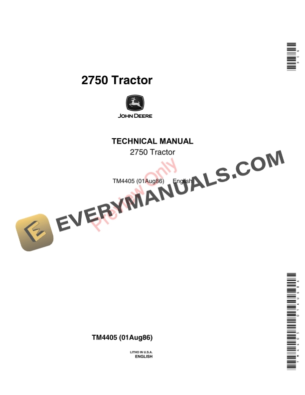 John Deere 2750 Tractor Technical Manual TM4405 01AUG86