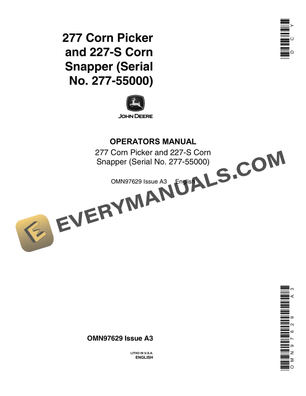 John Deere 277 Corn Picker and 227-S Corn Snapper Operator Manual OMN97629