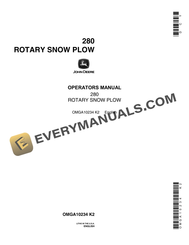 John Deere 280 ROTARY SNOW PLOW Operator Manual OMGA10234 1