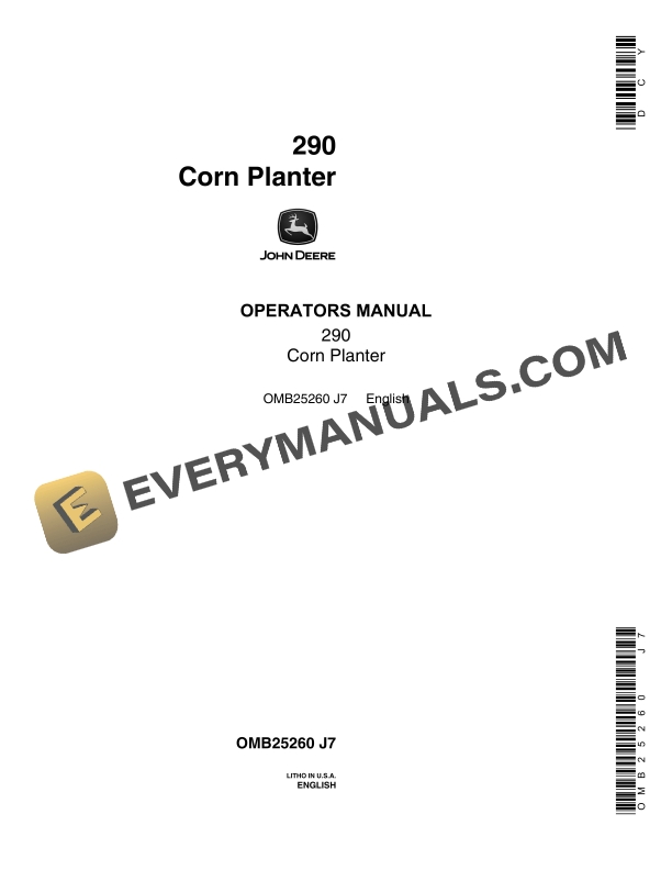 John Deere 290 Corn Planter Operator Manual OMB25260 1