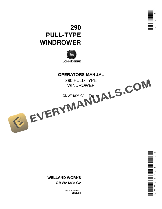 John Deere 290 PULL TYPE WINDROWER Operator Manual OMW21325 1