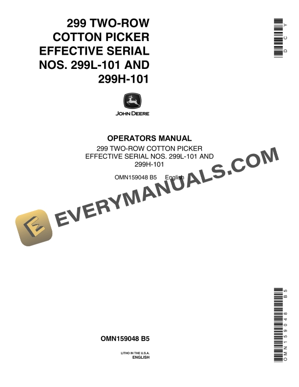 John Deere 299 Two-Row Cotton Picker Effective Operator Manual OMN159048