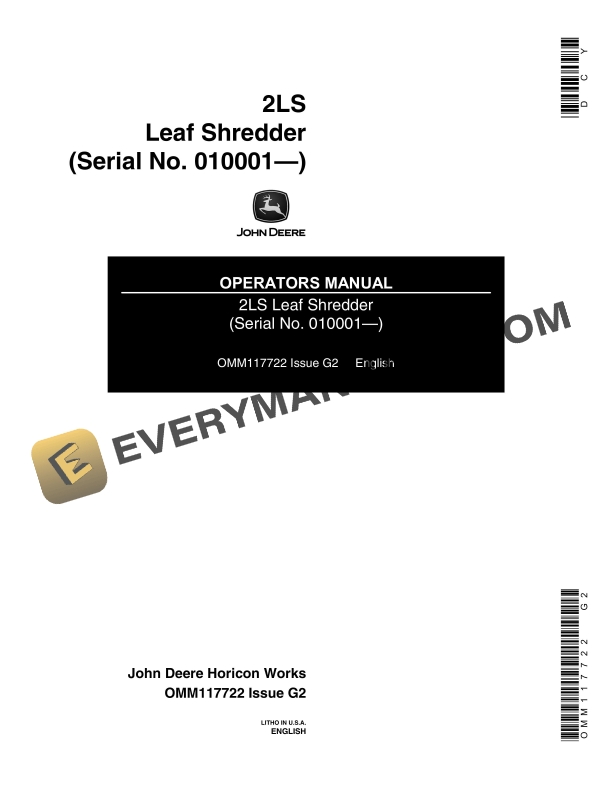 John Deere 2Ls Leaf Shredder Operator Manual OMM117722