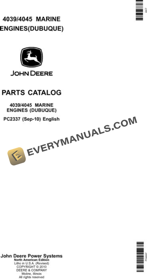 John Deere 3.9L 4039 4.5L 4045 Engine Parts Catalog PC2337