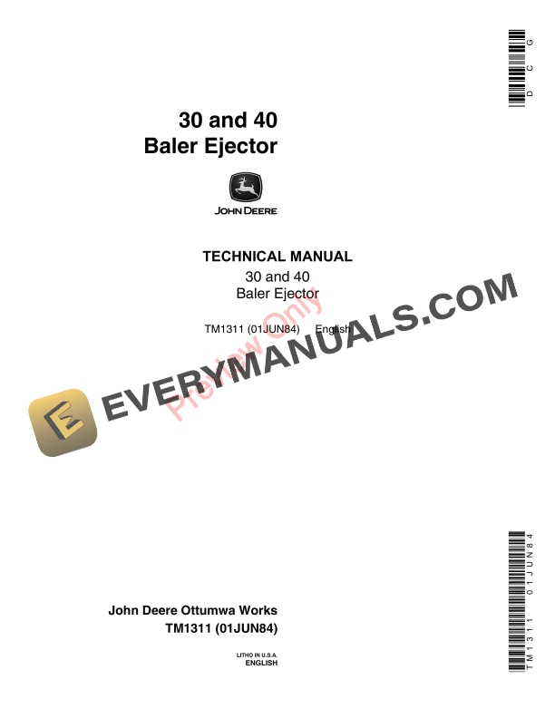 John Deere 30 and 40 Bale Ejector Technical Manual TM1311 01JUN84