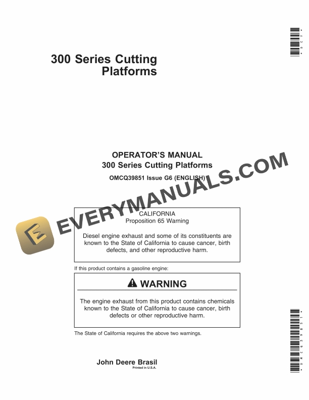 John Deere 300 Series Cutting Platform Operator Manual OMCQ39851