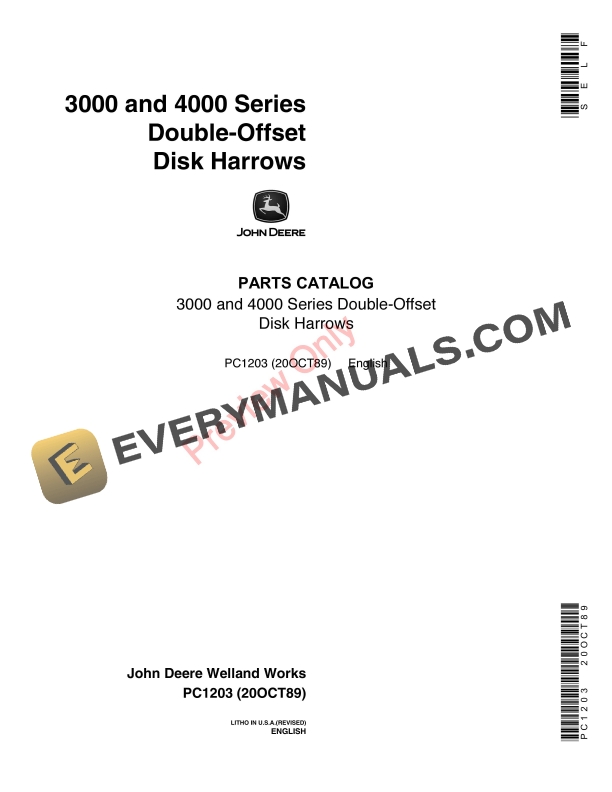 John Deere 3000 4000 Series Double Offset Disk Harrows Parts Catalog PC1203 02JUN11 1