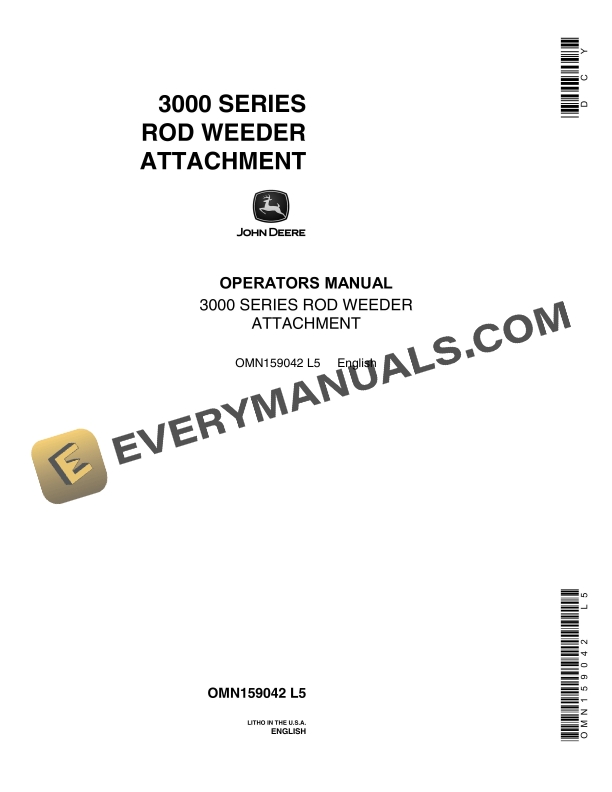 John Deere 3000 Series Rod Weeder Attachment Operator Manual OMN159042