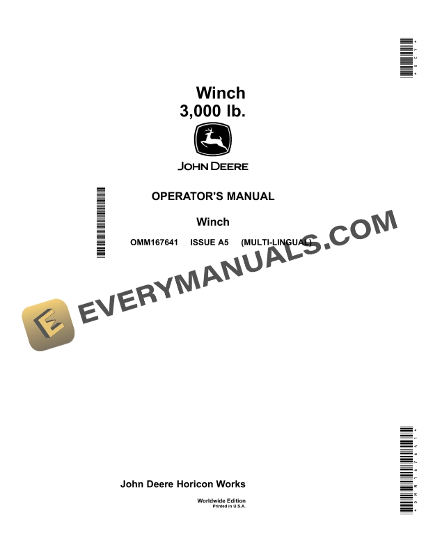 John Deere 3000 lb. Winch Operator Manual OMM167641 1