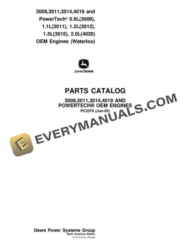 John Deere 3009 to 4020 Engine Parts Catalog PC2370