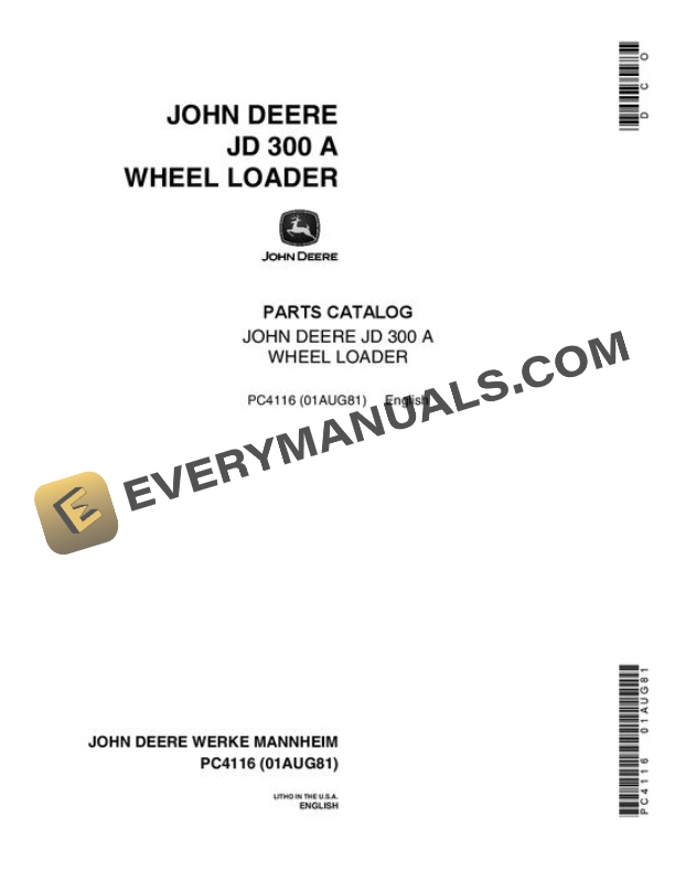 John Deere 300A Backhoe Parts Catalog PC4116