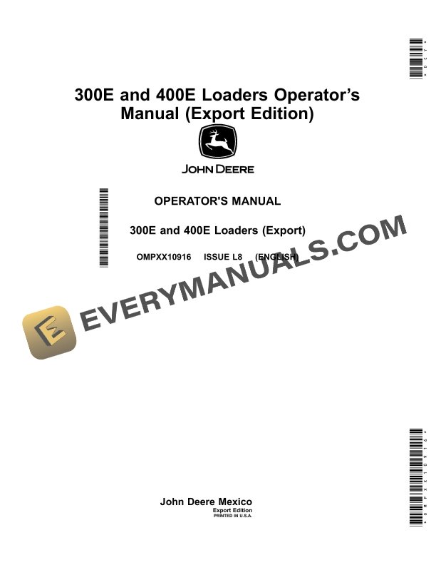 John Deere 300E and 400E Loader Operator Manual OMPXX10916 1