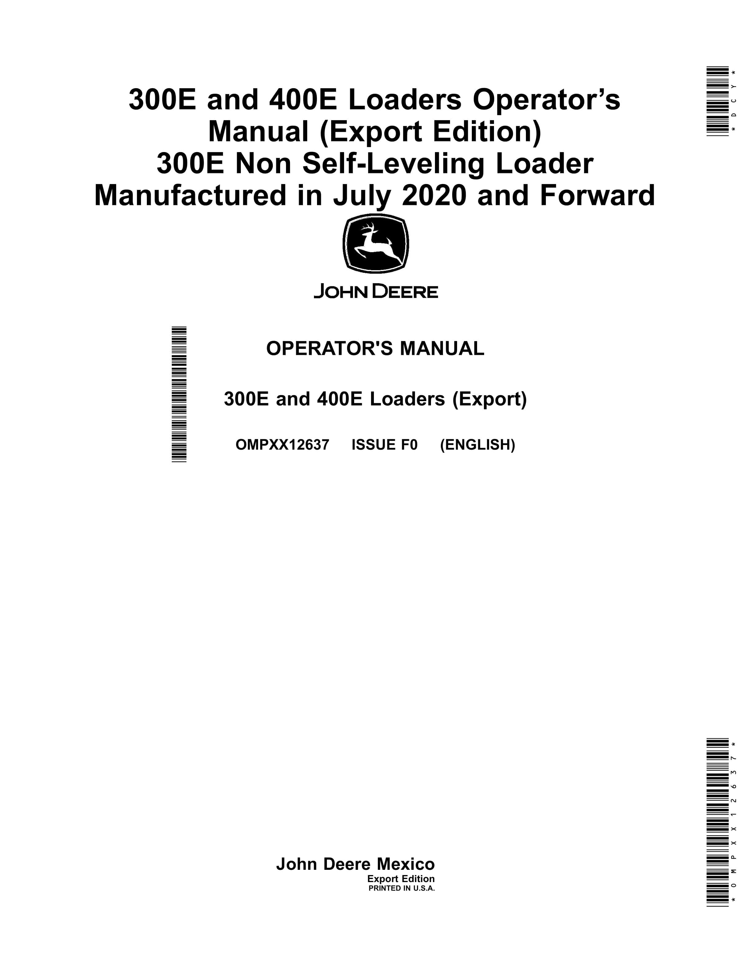 John Deere 300E and 400E Loader Operator Manual OMPXX12637 1