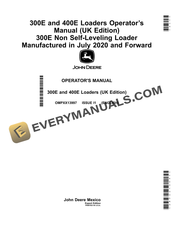 John Deere 300E and 400E Loader Operator Manual OMPXX13997