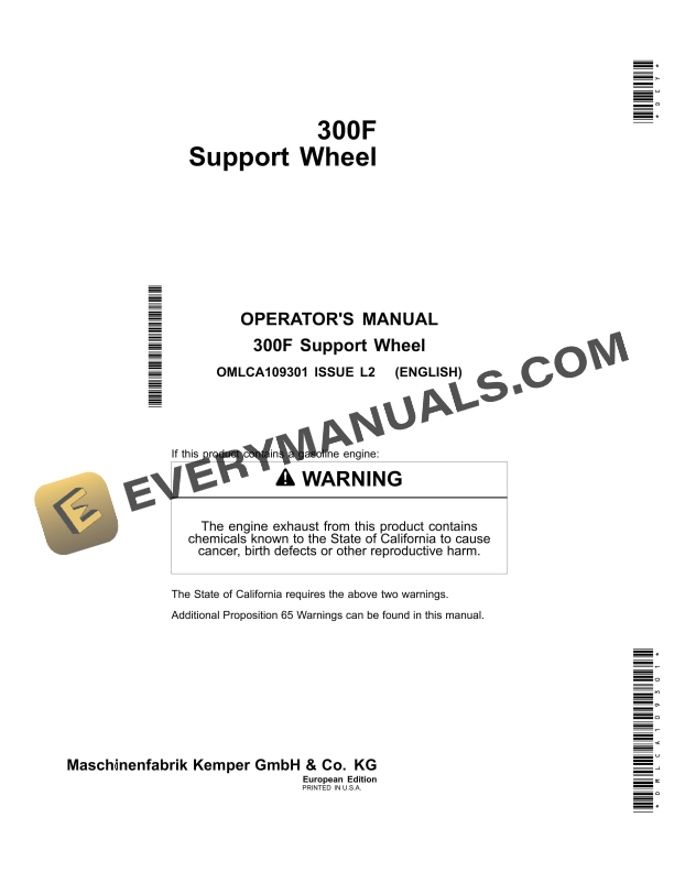 John Deere 300F Support Wheel Operator Manual OMLCA109301