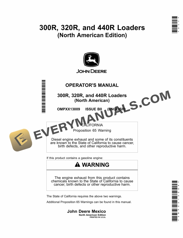 John Deere 300R, 320R, 440R Loader Operator Manual OMPXX13009