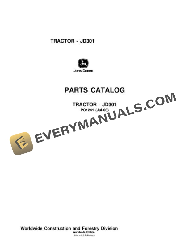 John Deere 301 Tractor Parts Catalog PC1241