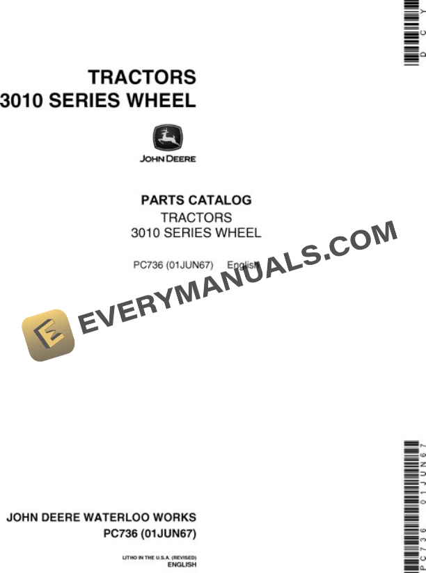 John Deere 3010 Tractor Parts Catalog PC736