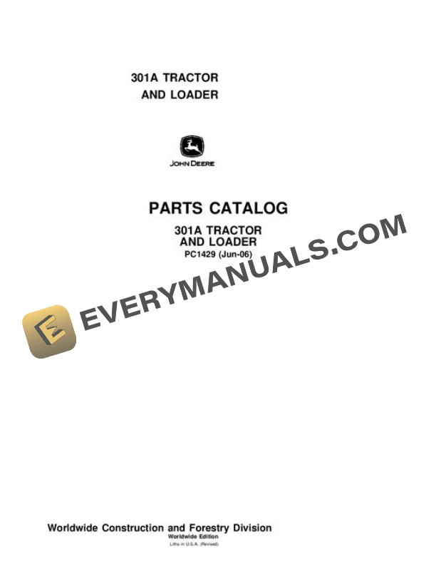John Deere 301A Tractor Parts Catalog PC1429