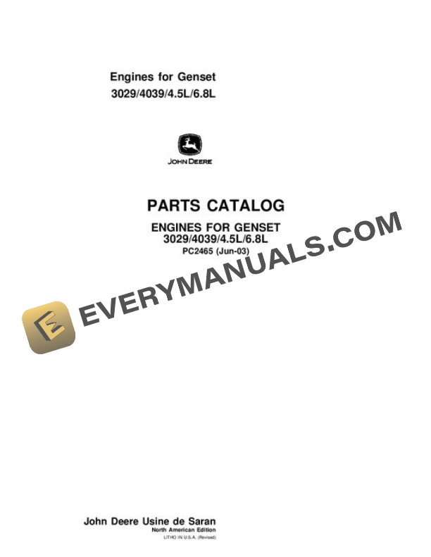John Deere 3029 4039 4.5L 6.8L Engine Parts Catalog PC2465