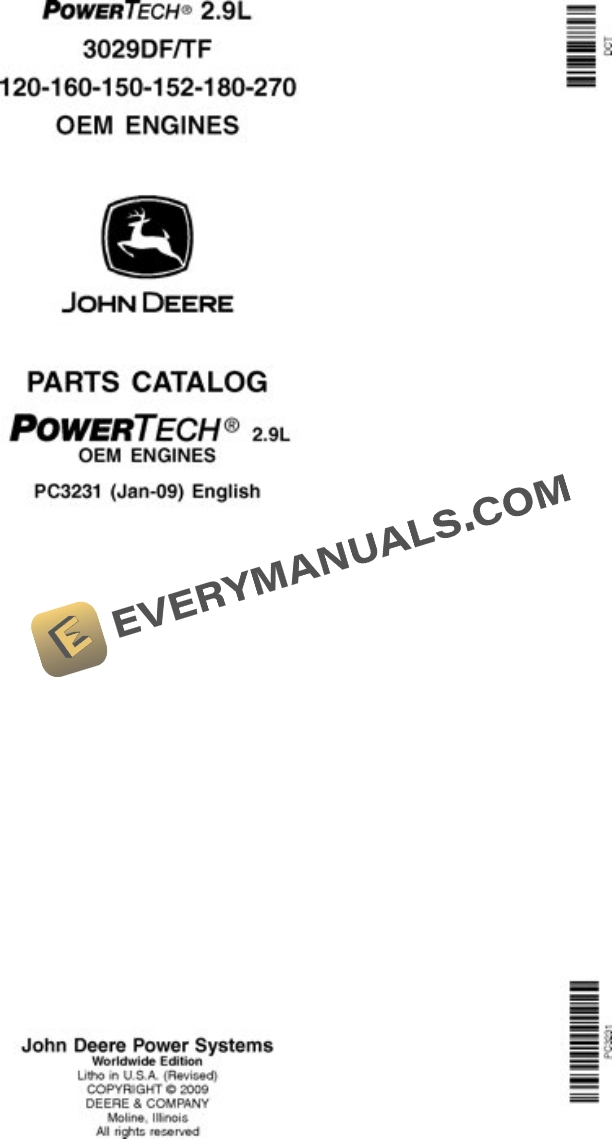 John Deere 3029DF120 to 3029TF160 Engine Parts Catalog PC3231