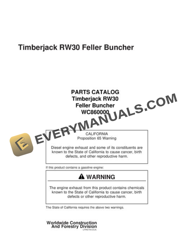 John Deere 30FB 30HAR RW30 TJ30 Harvester Parts Catalog WC860000