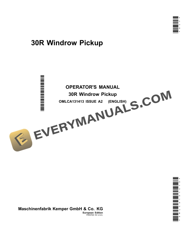 John Deere 30R Windrow Pickup Operator Manual OMLCA131413 1