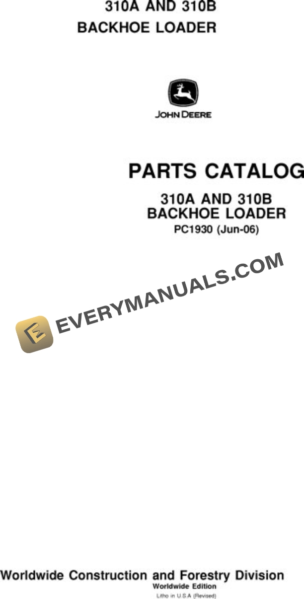 John Deere 310A 310B Backhoe Parts Catalog PC1930