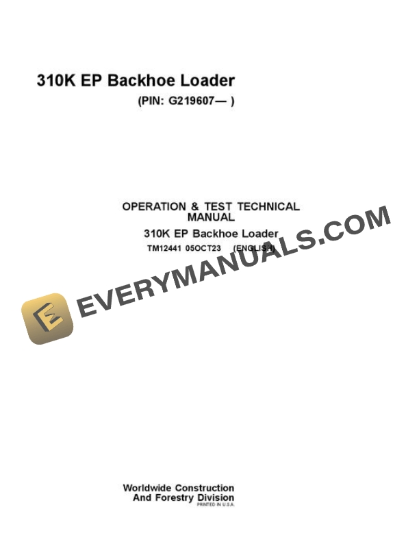 John Deere 310K EP Backhoe Loader Test Manual TM12441