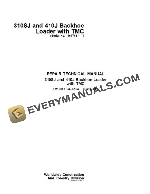 John Deere 310SJ 410J Backhoe Loader Repair Manual TM10853