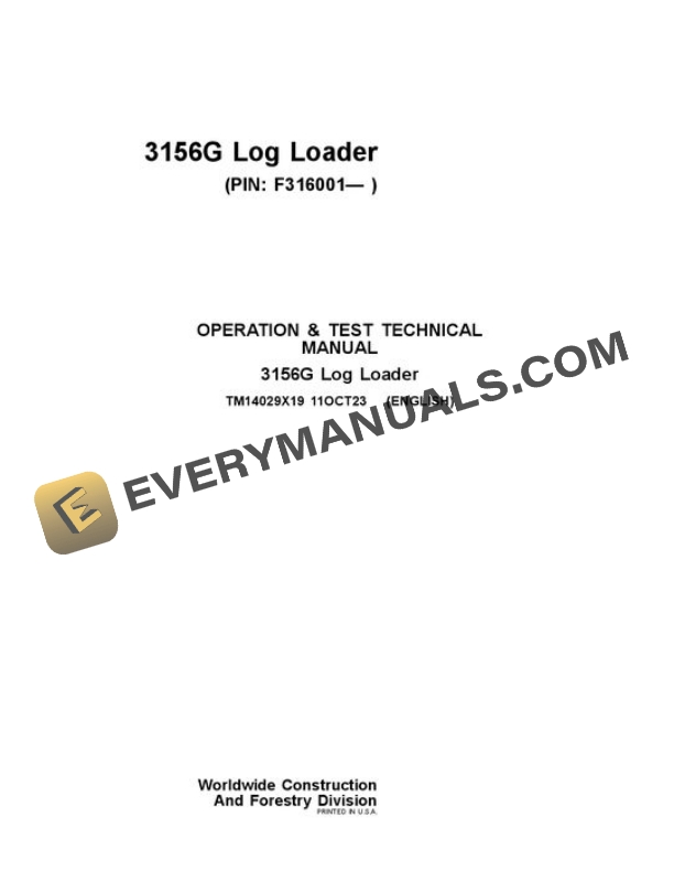 John Deere 3156G Log Loader Test Manual TM14029X19