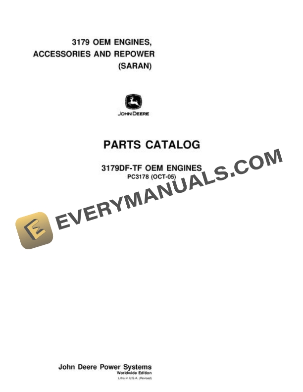 John Deere 3179 Engine Parts Catalog PC3178