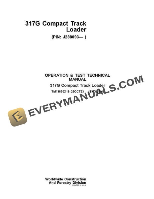 John Deere 317G Skid Steer Test Manual TM13850X19