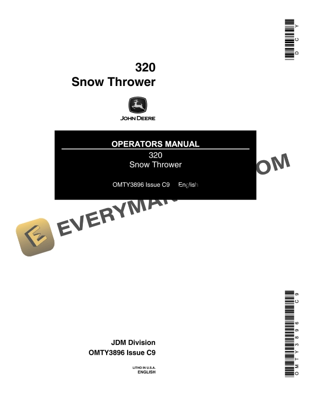 John Deere 320 Snow Thrower Operator Manual OMTY3896 1