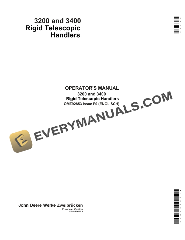 John Deere 3200 and 3400 Rigid Telescopic Handlers Operator Manual OMZ92853