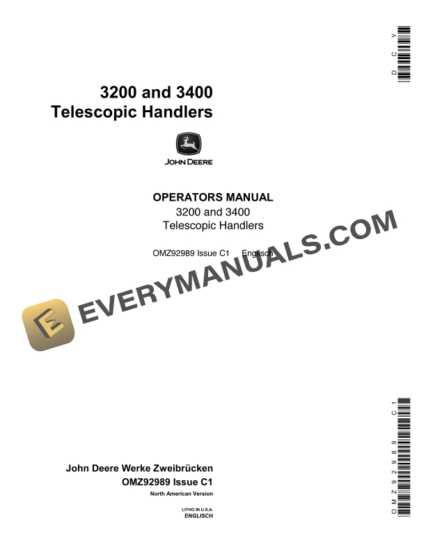 John Deere 3200 and 3400 Telescopic Handlers Operator Manual OMZ92989