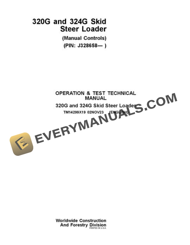 John Deere 320G 324G Skid Steer Test Manual TM14299X19