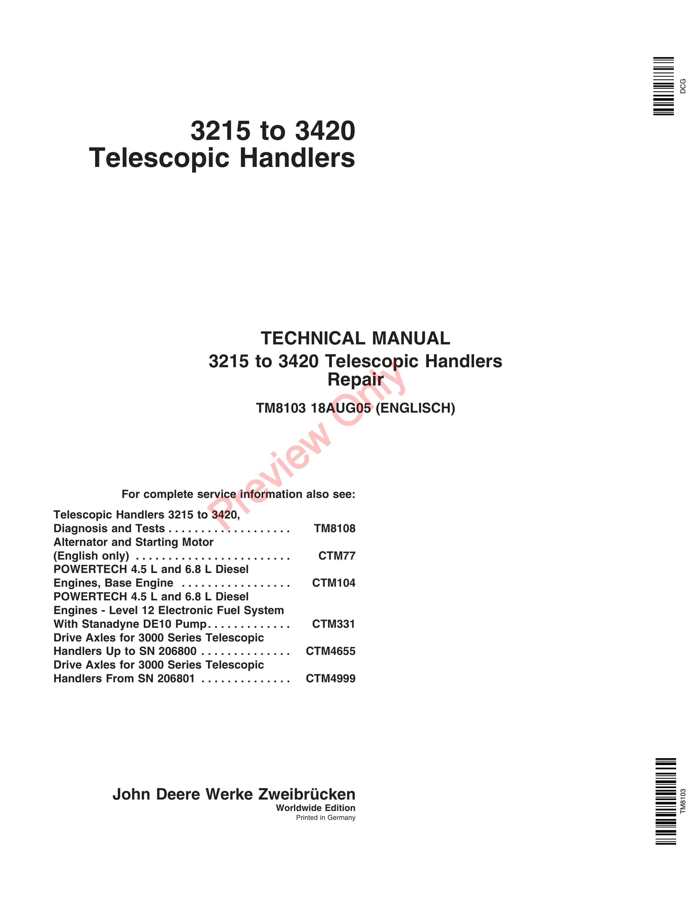 John Deere 3215 3220 3415 and 3420 Telescopic Handlers Technical Manual TM8103 18AUG05 1