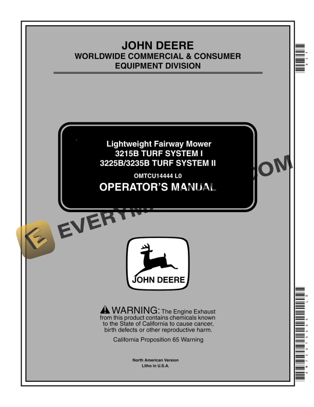 John Deere 3215B TURF SYSTEM I 3225B 3235B TURF SYSTEM II Lightweight Fairway Mower Operator Manual OMTCU14444 1