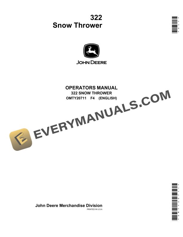 John Deere 322 Snow Thrower Operator Manual OMTY20711