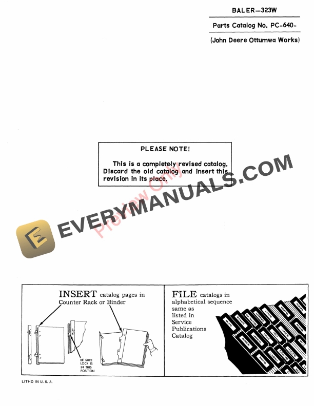 John Deere 323W Baler Parts Catalog PC640 01MAY66 1