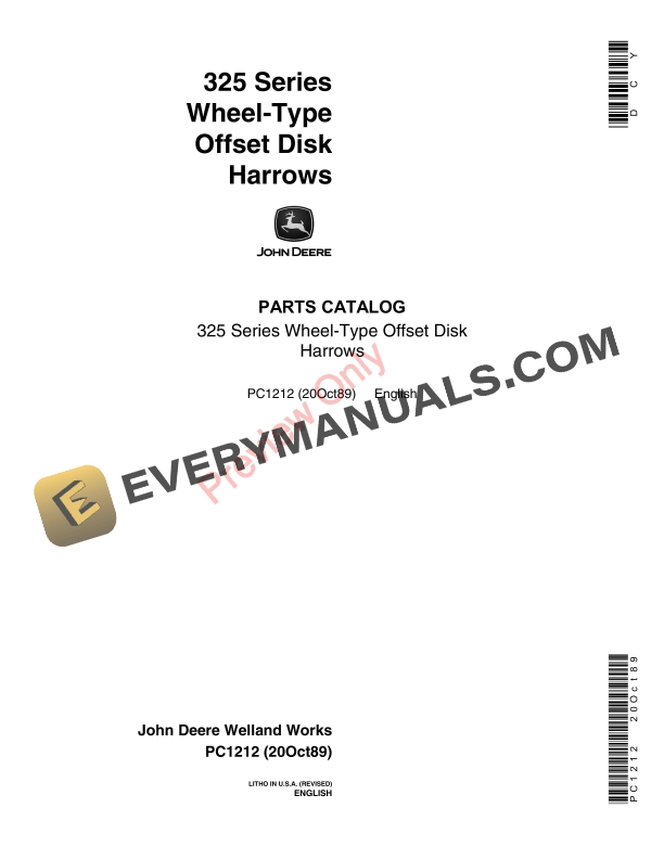 John Deere 325 Disk Harrow Parts Catalog PC1212 02JUN11
