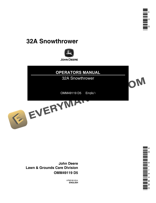 John Deere 32A Snowthrower Operator Manual OMM49119 1