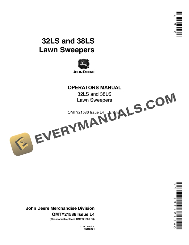John Deere 32LS and 38LS Lawn Sweepers Operator Manual OMTY21586
