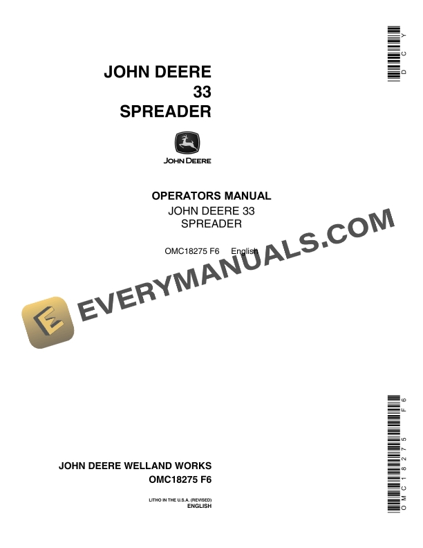 John Deere 33 SPREADER Operator Manual OMC18275 1